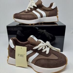 Women's FME Brown Retro Runner Sneakers White Stripe Size US 10.5 (EU 41) New